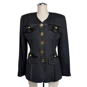 Vintage Gemma Kahng Jacket 100% Cotton Military Style Blazer Size 6 Made in USA